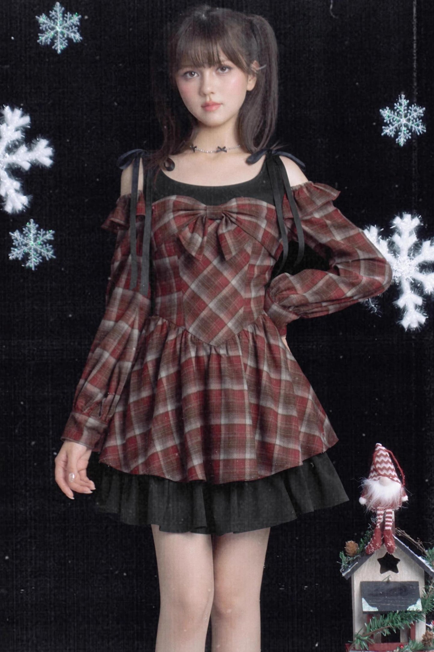 Plaid Fake Two-Piece Christmas Dress