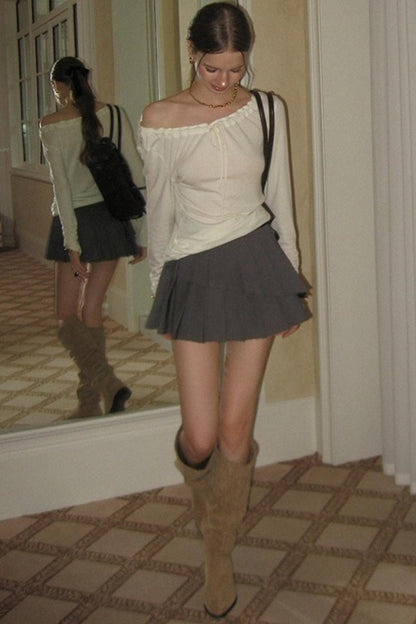 Irregular Hem A-Line Pleated Skirt