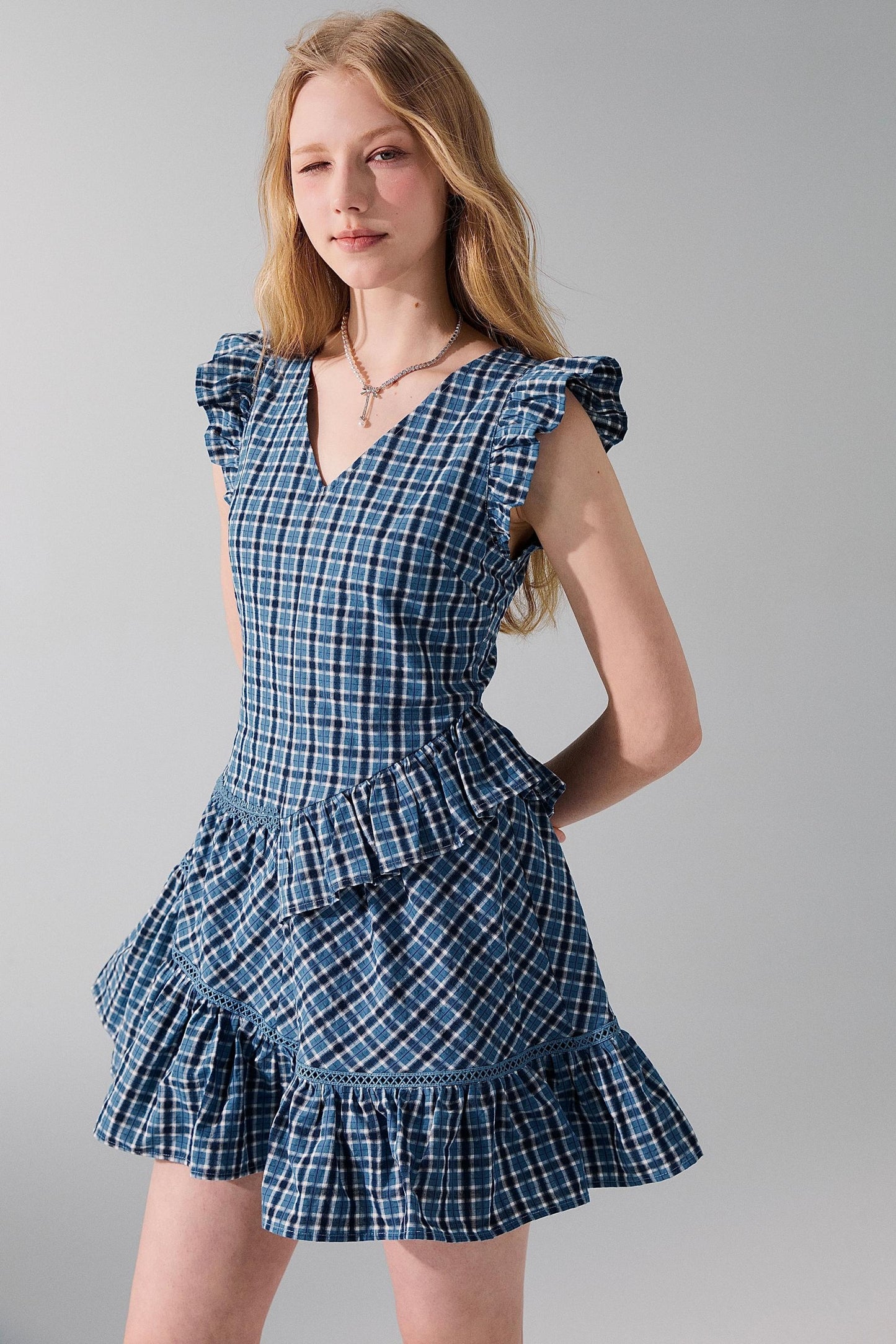 Plaid Fly Sleeve Dress