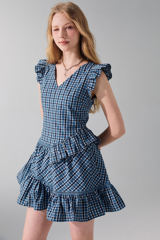 Plaid Fly Sleeve Dress