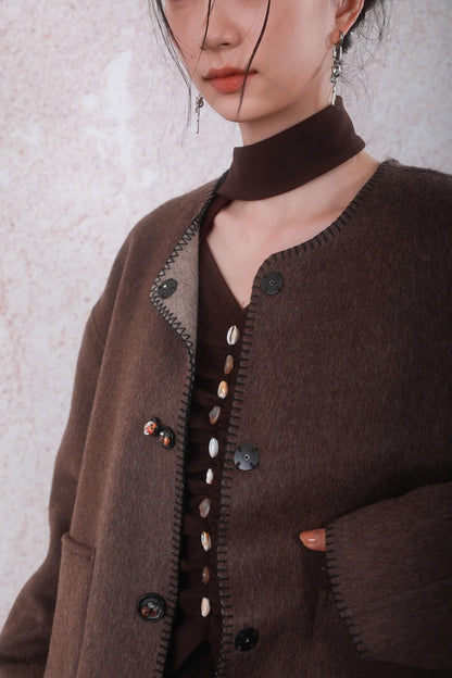 Caramel Coffee Shell Buckle Streamer Top