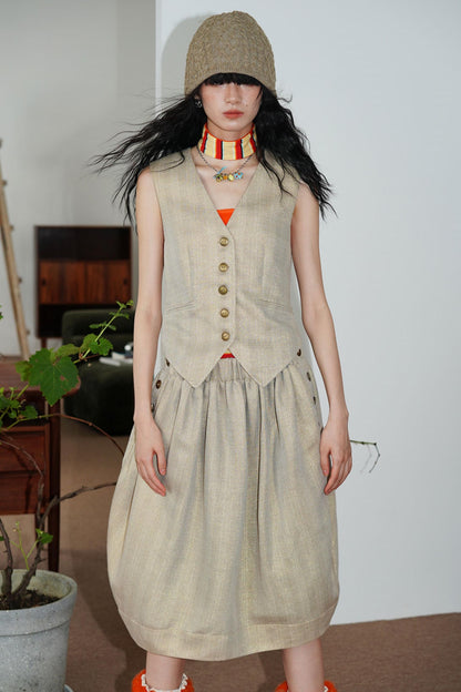 Slim Vintage Linen Layered Vest