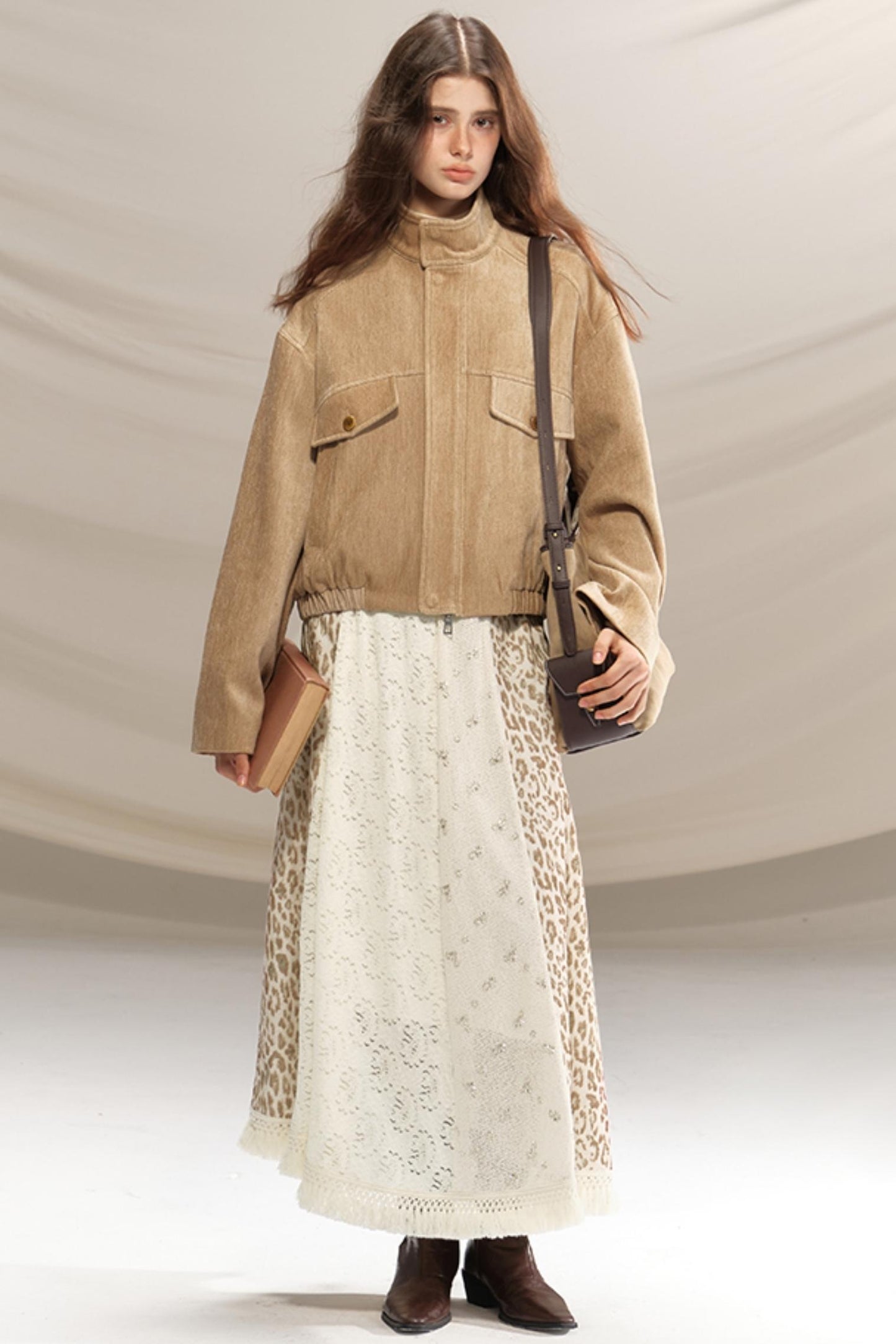 Silk Leopard Print Patchwork Skirt