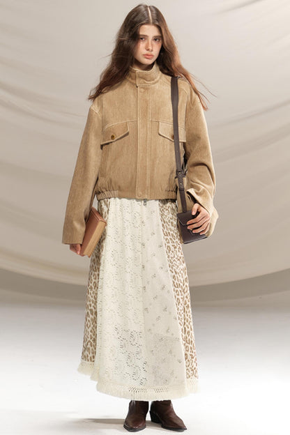 Silk Leopard Print Patchwork Skirt