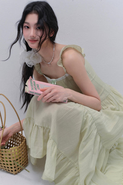 Elegant Airy Green Tie Dress