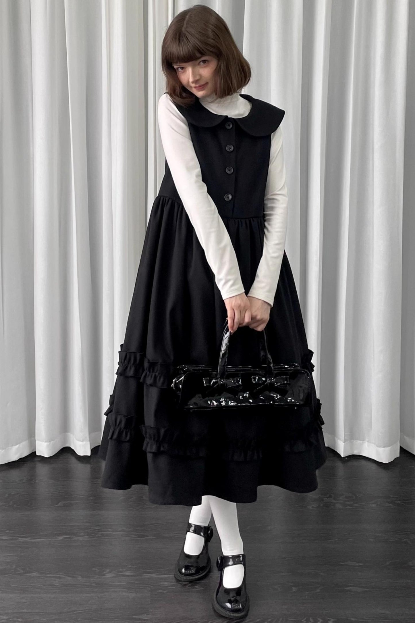 Black Woolen Layered Vest Dress