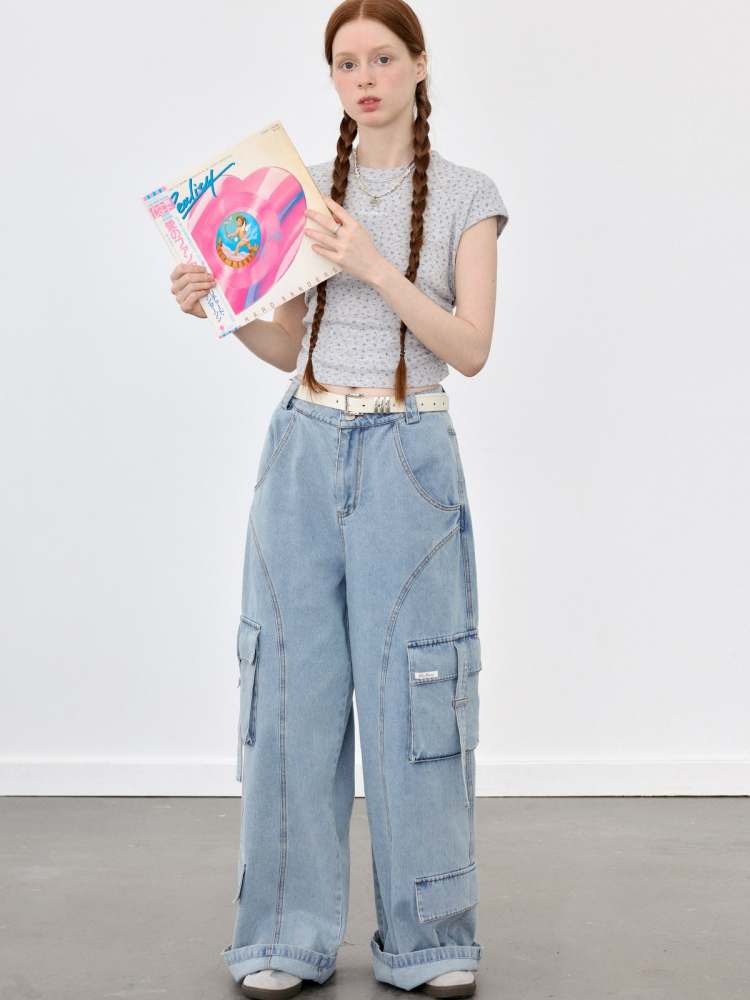 Denim Casual Loose Cargo Pants