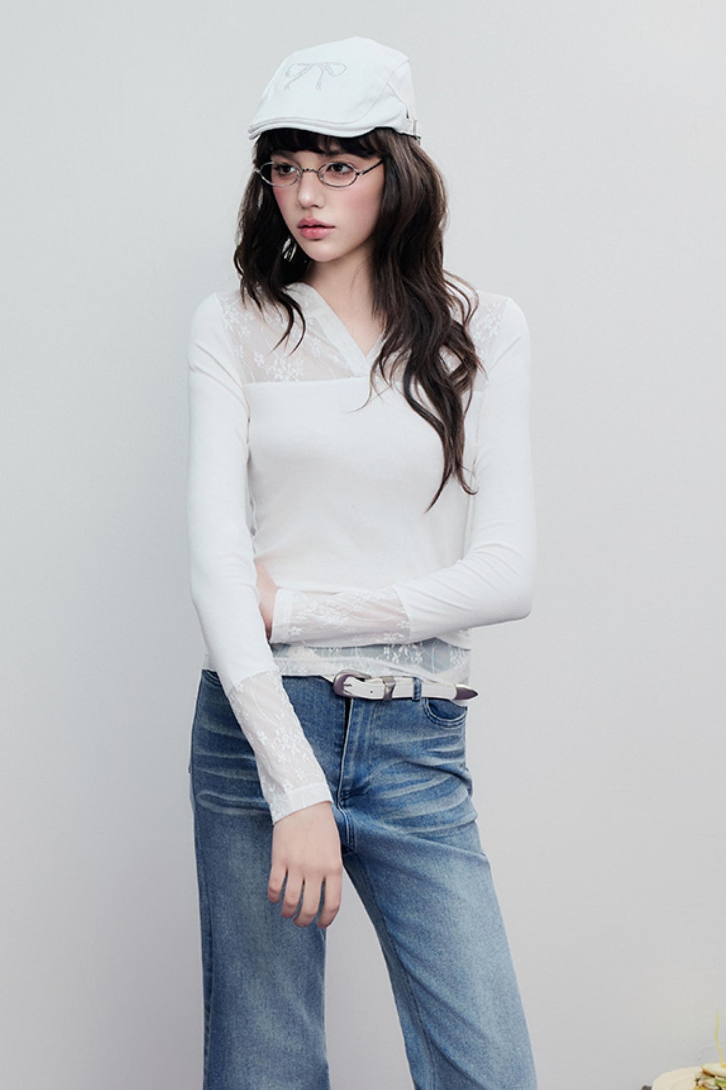 Skeleton Lace Hooded Polo Top