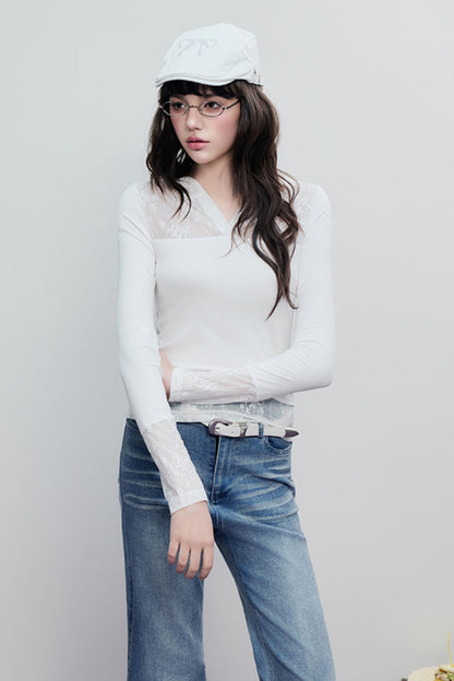 Skeleton Lace Hooded Polo Top