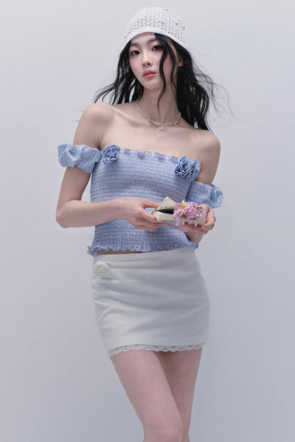 Rose One-Shoulder Bubble Sleeve Top