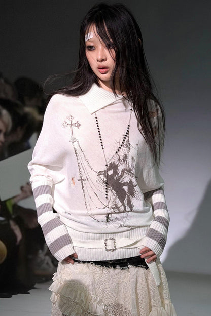 Striped Batwing Sleeve Sweater