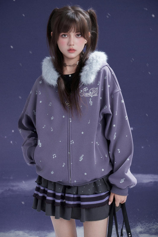 Falling Sweet Purple Fleece Hooded Jacket