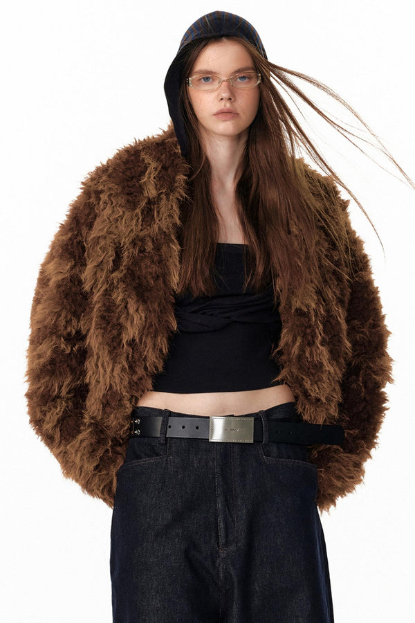 Floral Silhouette Faux Fur Coat