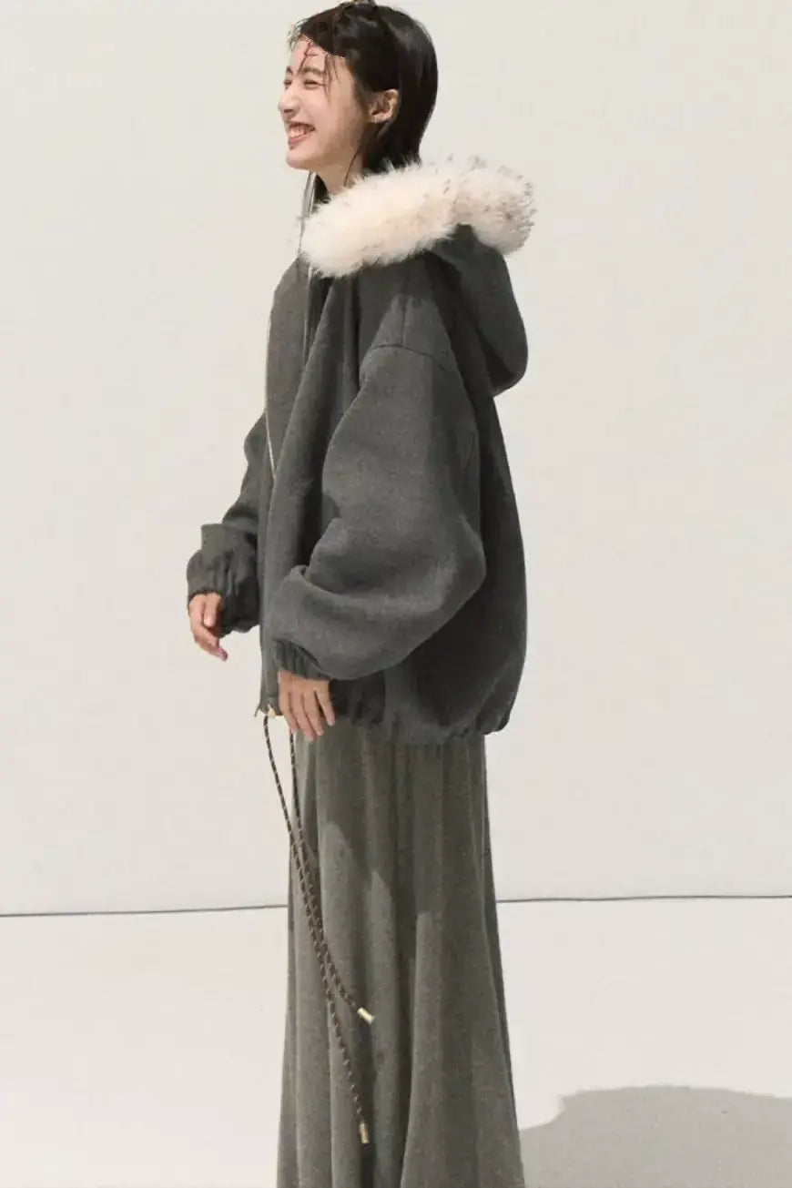 Plush Smoke Shirt Collar Dress Set-Up