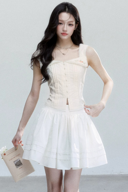 French Embroidered Square Neck Top