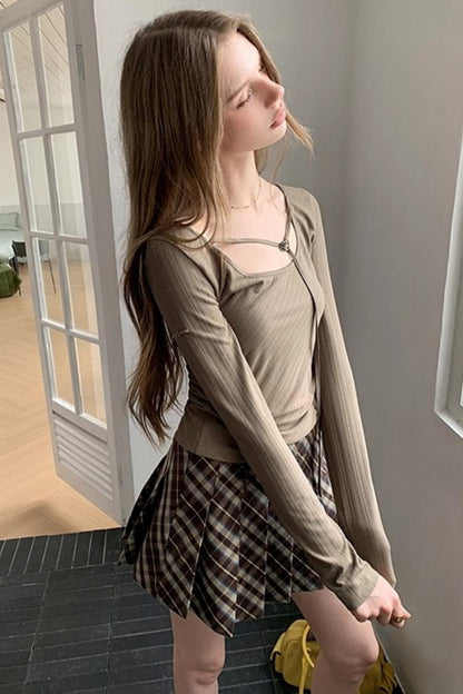 크루넥 긴팔 슬림 탑