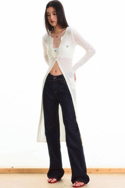 Pearl White Casual Knit Cardigan