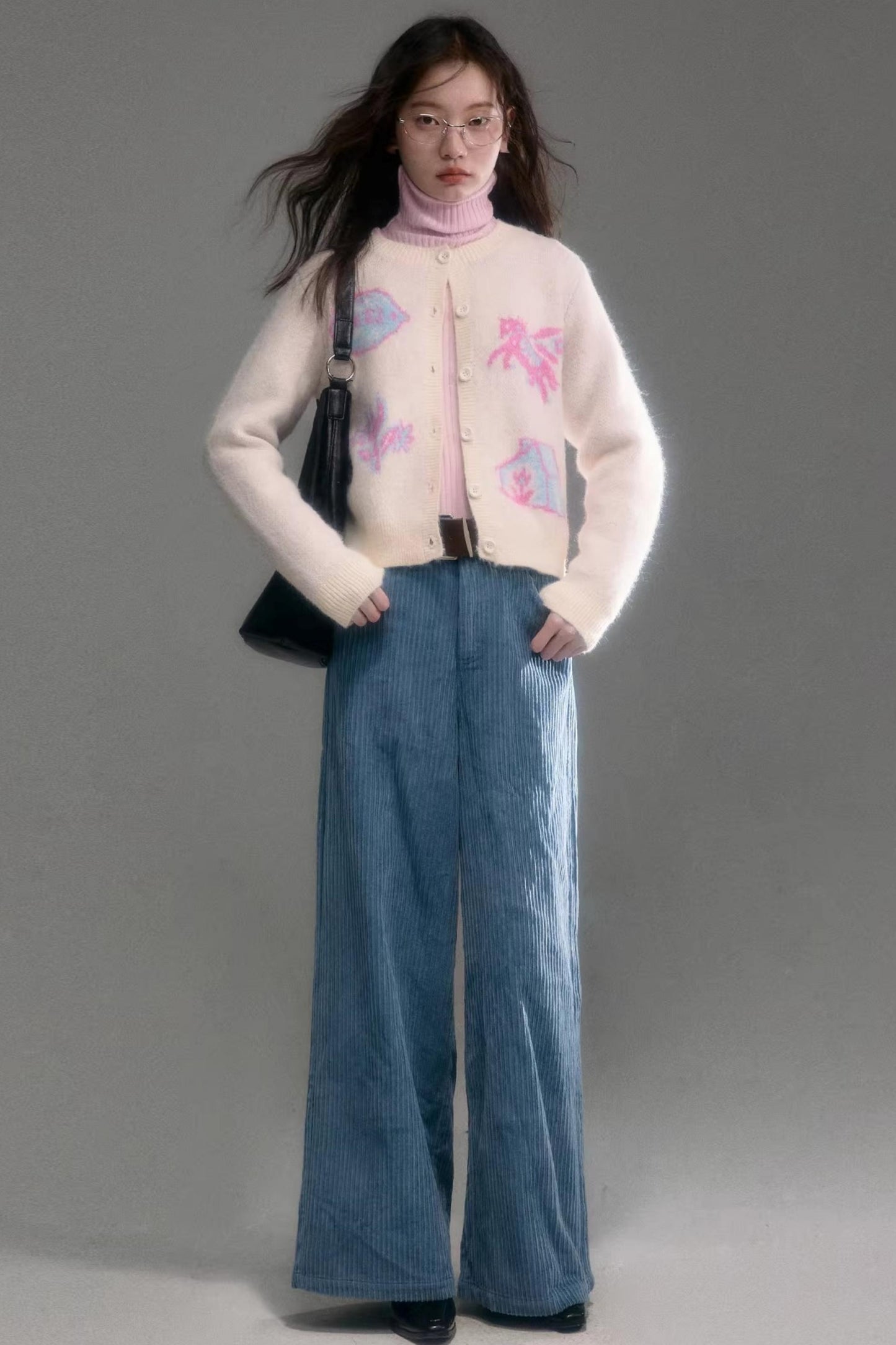 Color-Blocked Wool Blend Cardigan