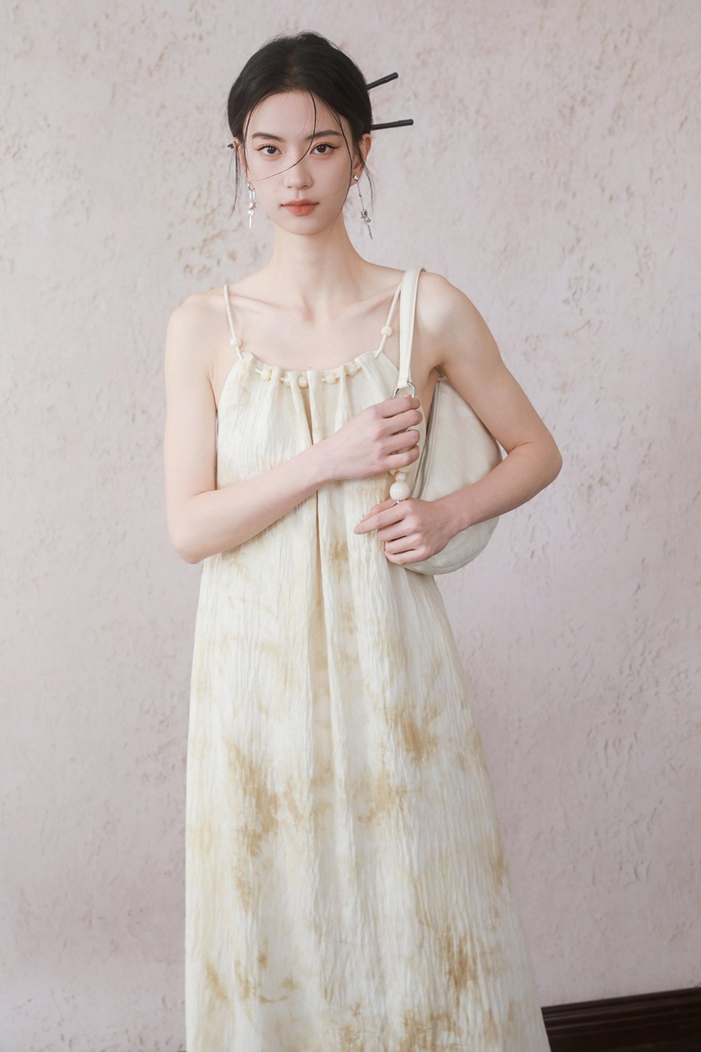 Beige Beaded Camisole Dress