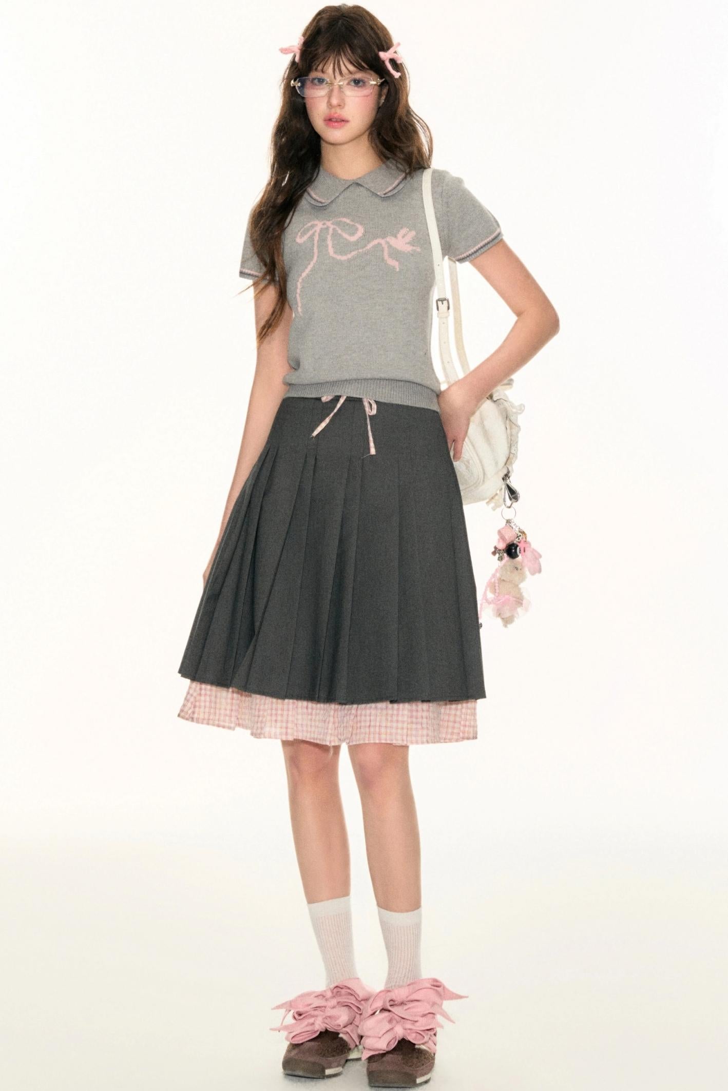 Double Plaid Pleated Skirt