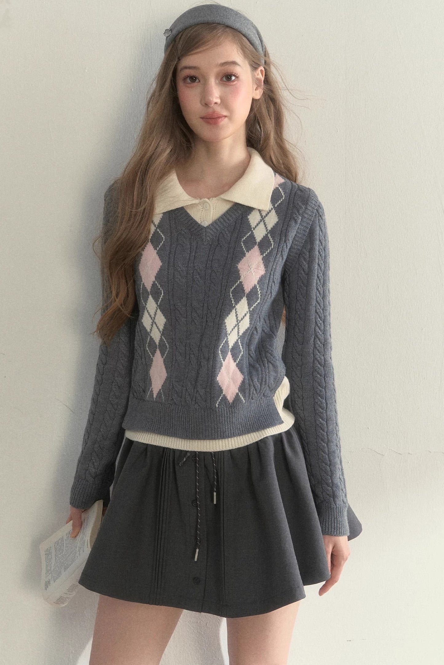 Retro Argyle Knitted Sweater