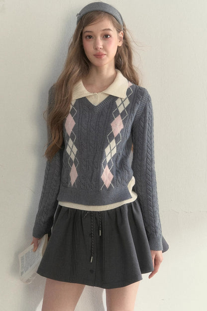 Retro Argyle Knitted Sweater