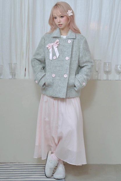 Light Grey Water Ripple Woolen Coat