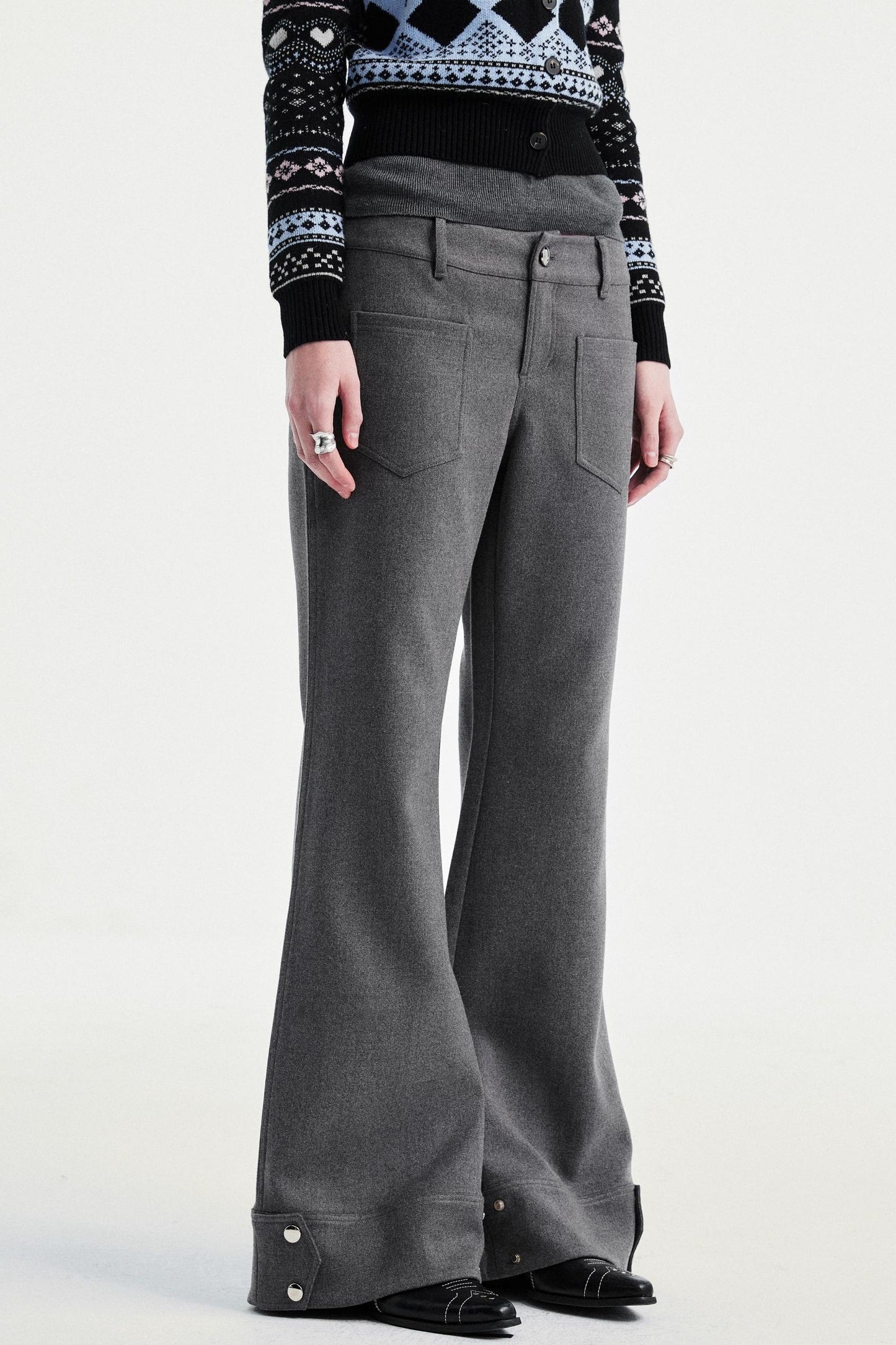 Gray Tapered Flared Pants