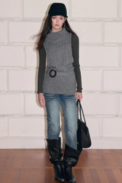 Turtleneck Sleeveless Sweater Vest