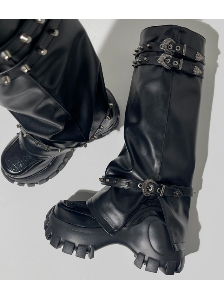 Y2K Punk Style Metal Rivets High Heel Long Boots