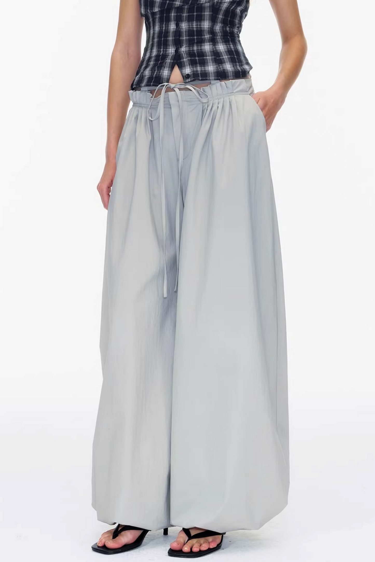 Waist Ruched Wide-Leg Pants