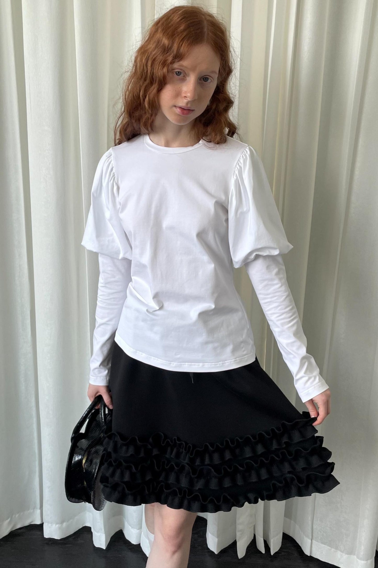 Puff Sleeve Crew Neck Long-Sleeved Top