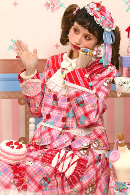 Plaid Lace Blazer & Skirt Set-Up