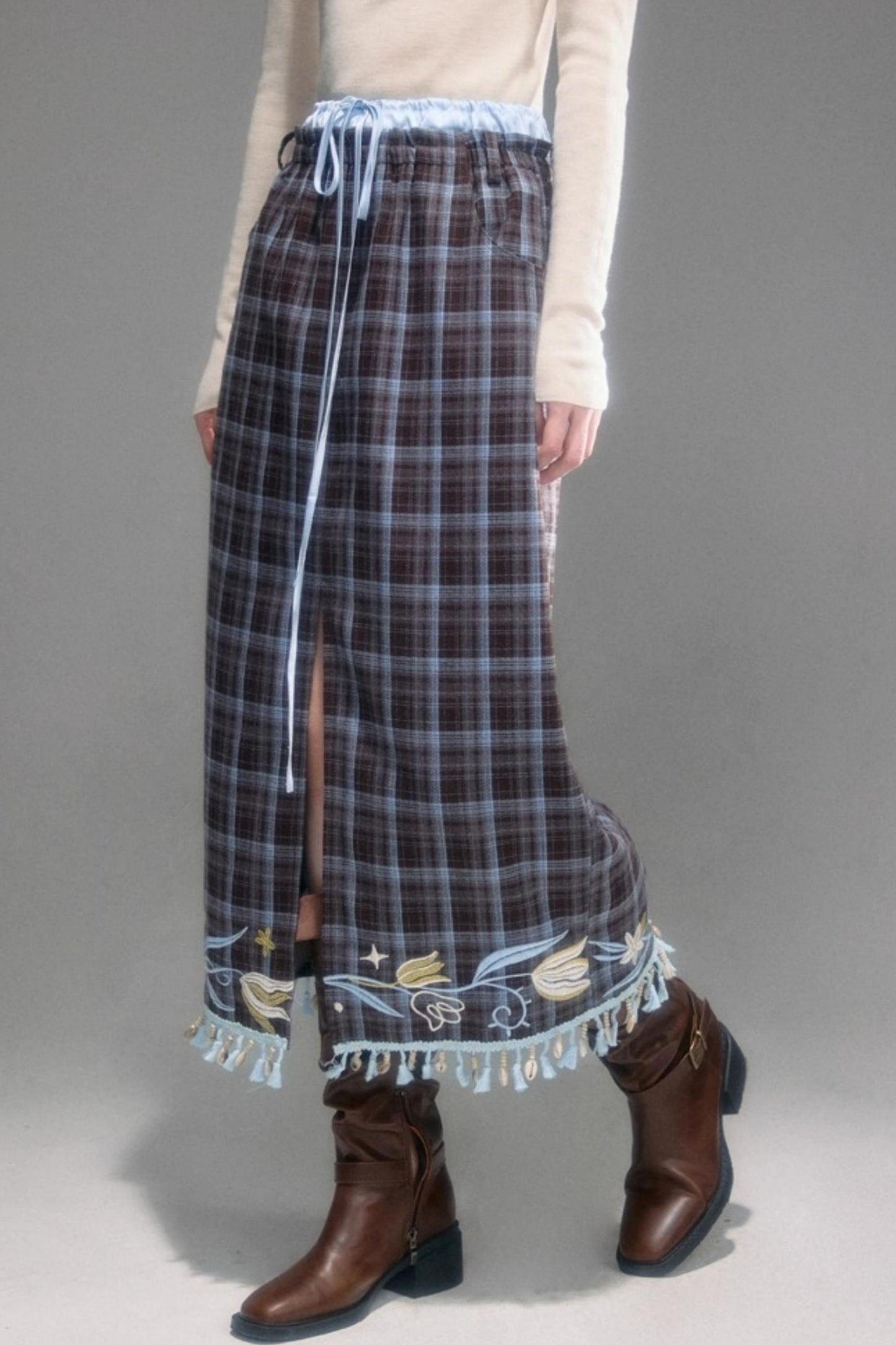 Floral Vintage Front Slit Skirt