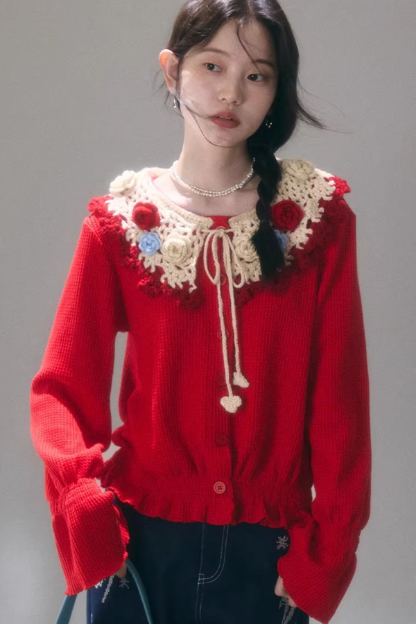 Floral Camellia Crochet Cardigan