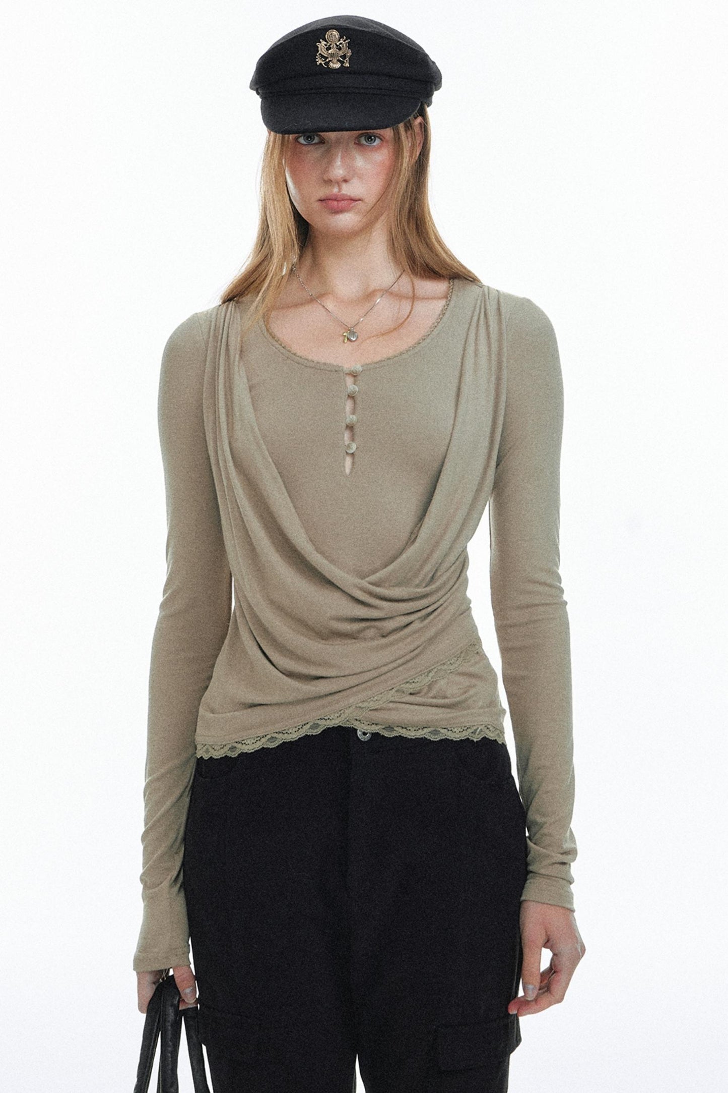 Pleated Lace Knit Top