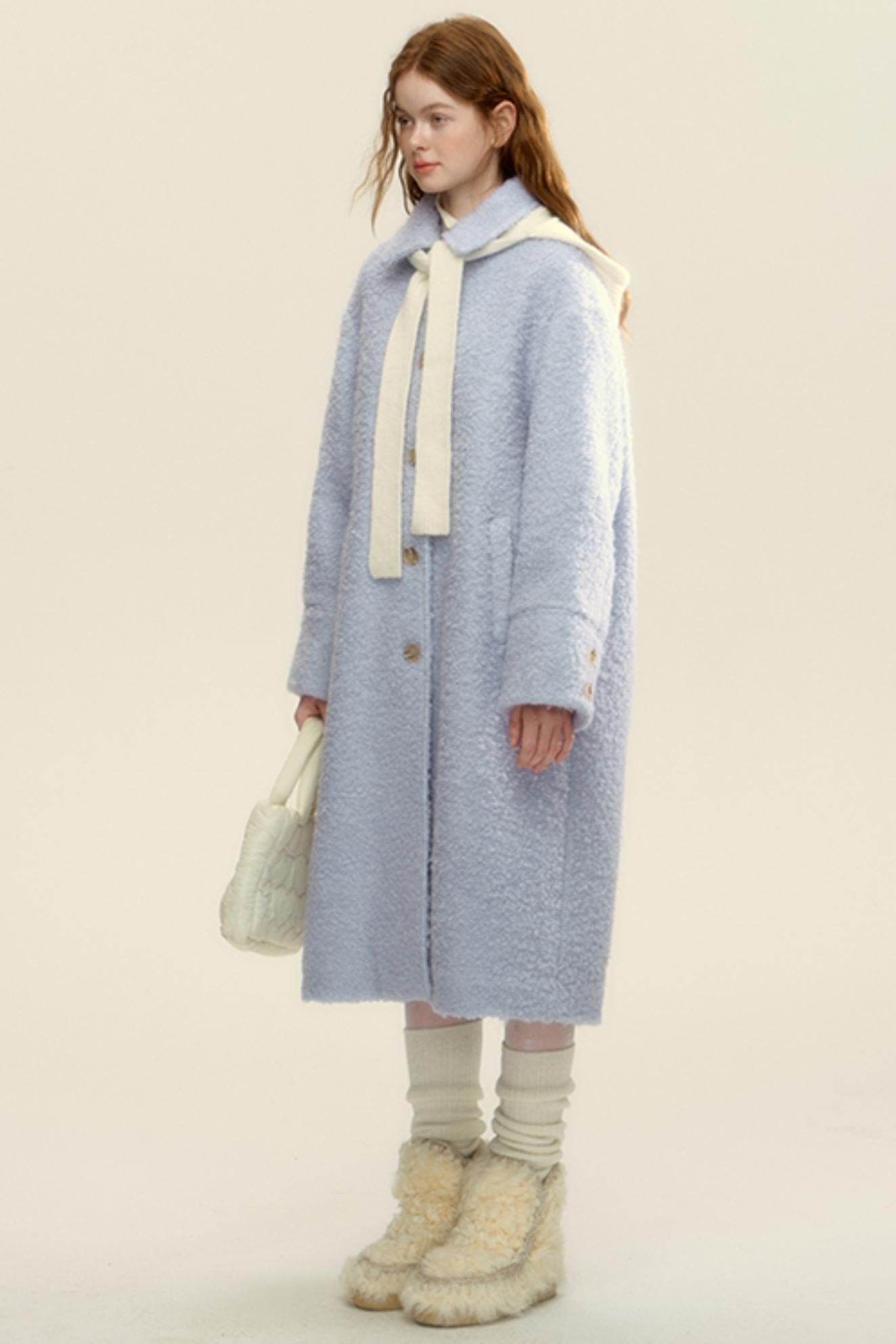 Gray Blue Woolen Hoop Coat