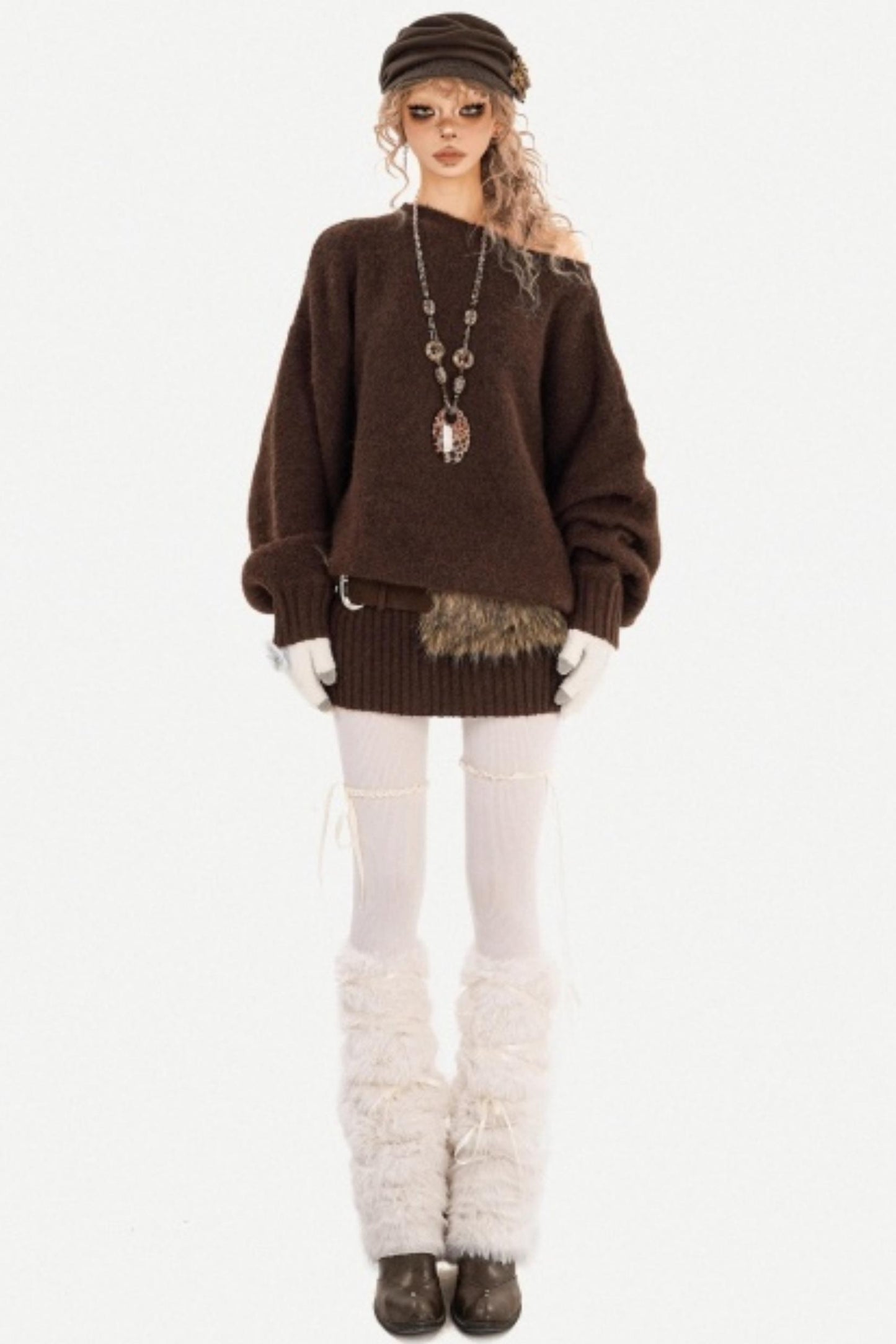 Purple Off-Shoulder Knit Dress