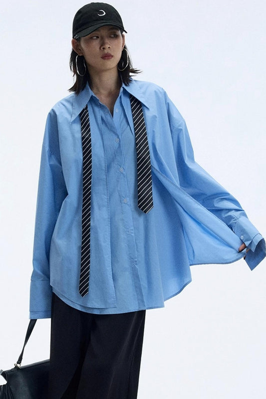 Blue Pointed Long-Sleeved Shirt