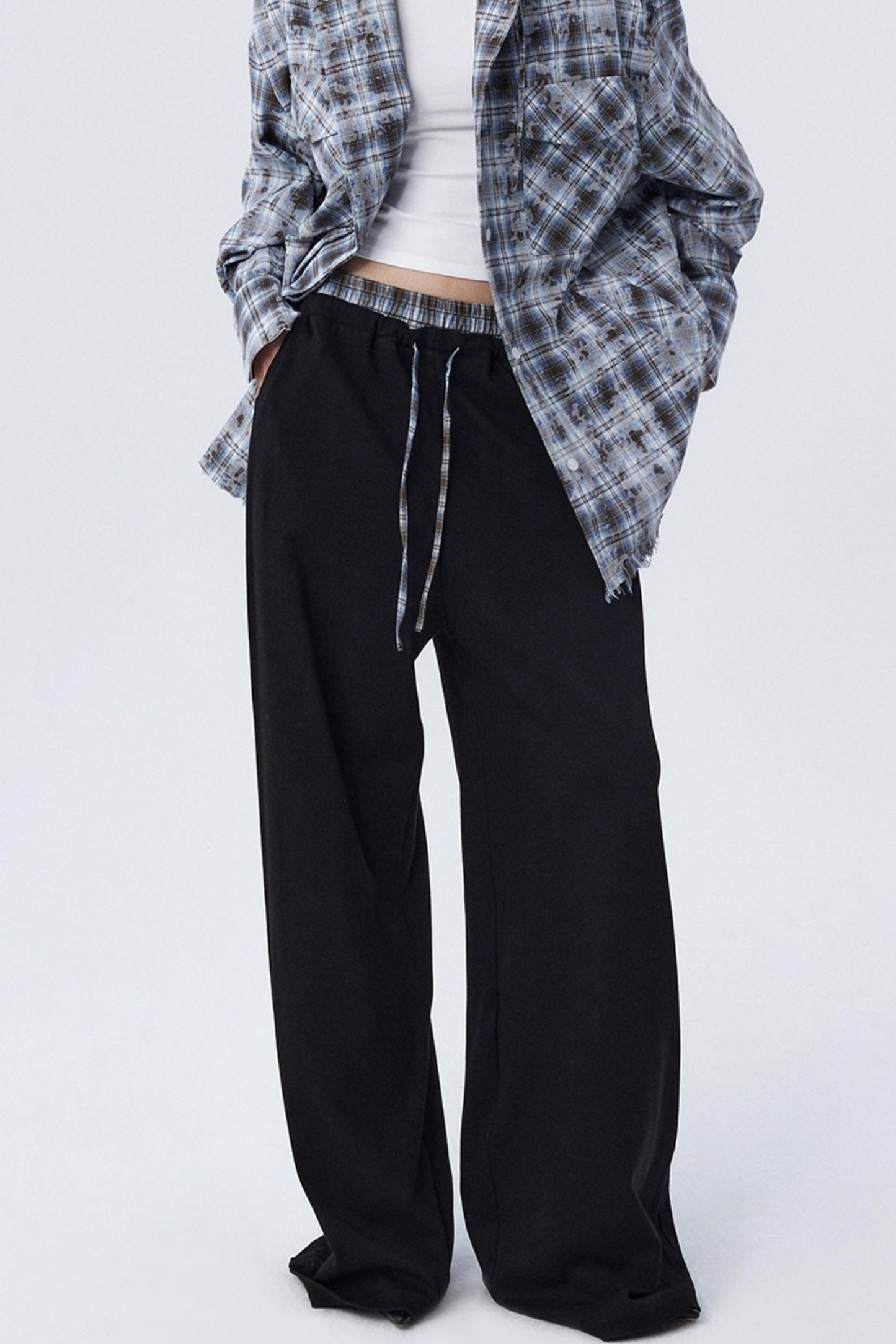 Contrast Check Pattern Wide Pants