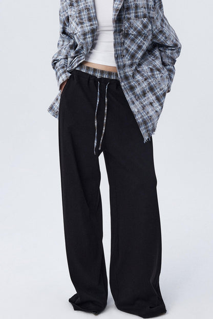 Contrast Check Pattern Wide Pants