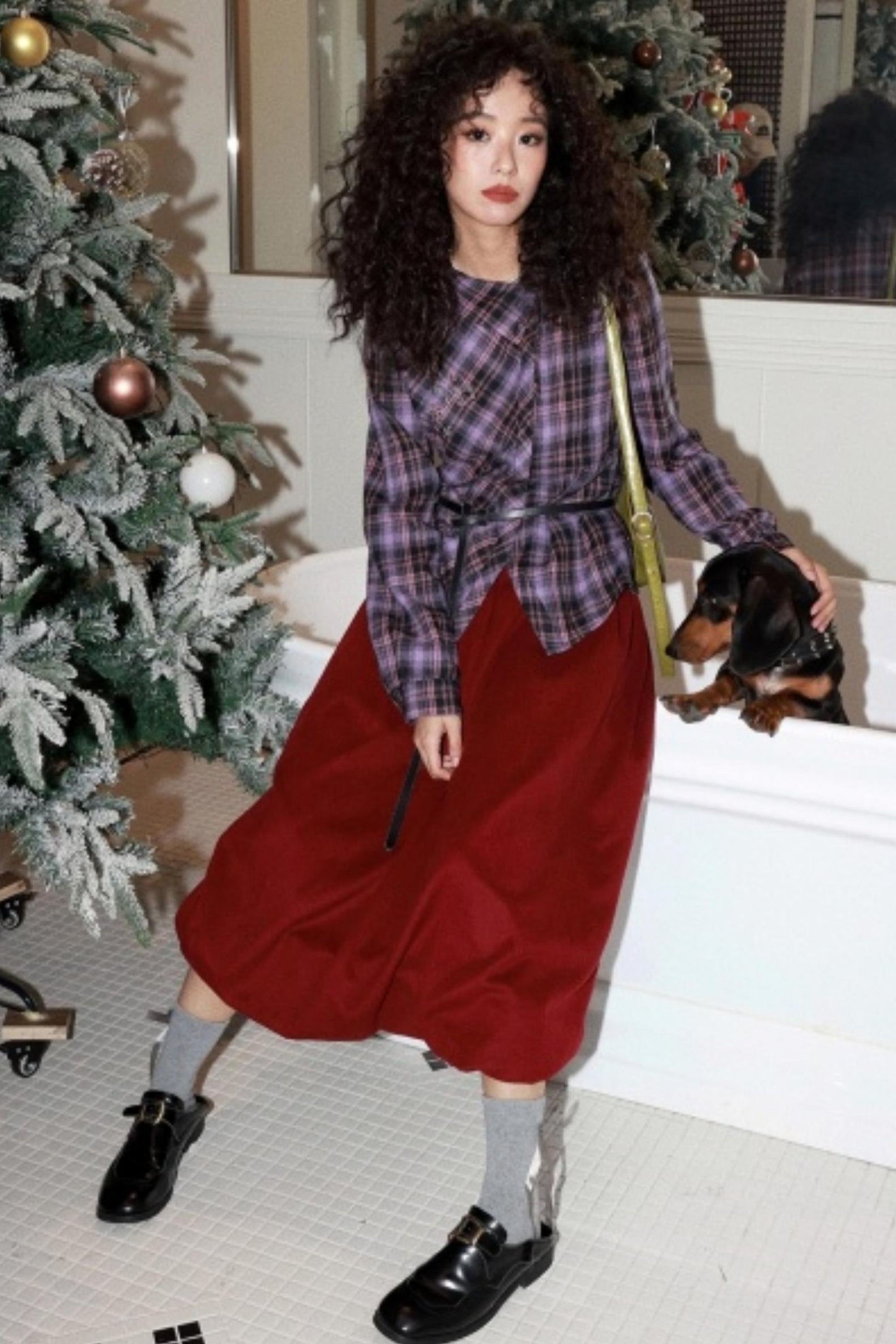 Brushed Plaid Lapel Shirt