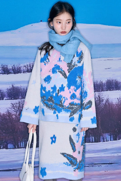 Oil Painting Jacquard Wool Sweater Set-Up