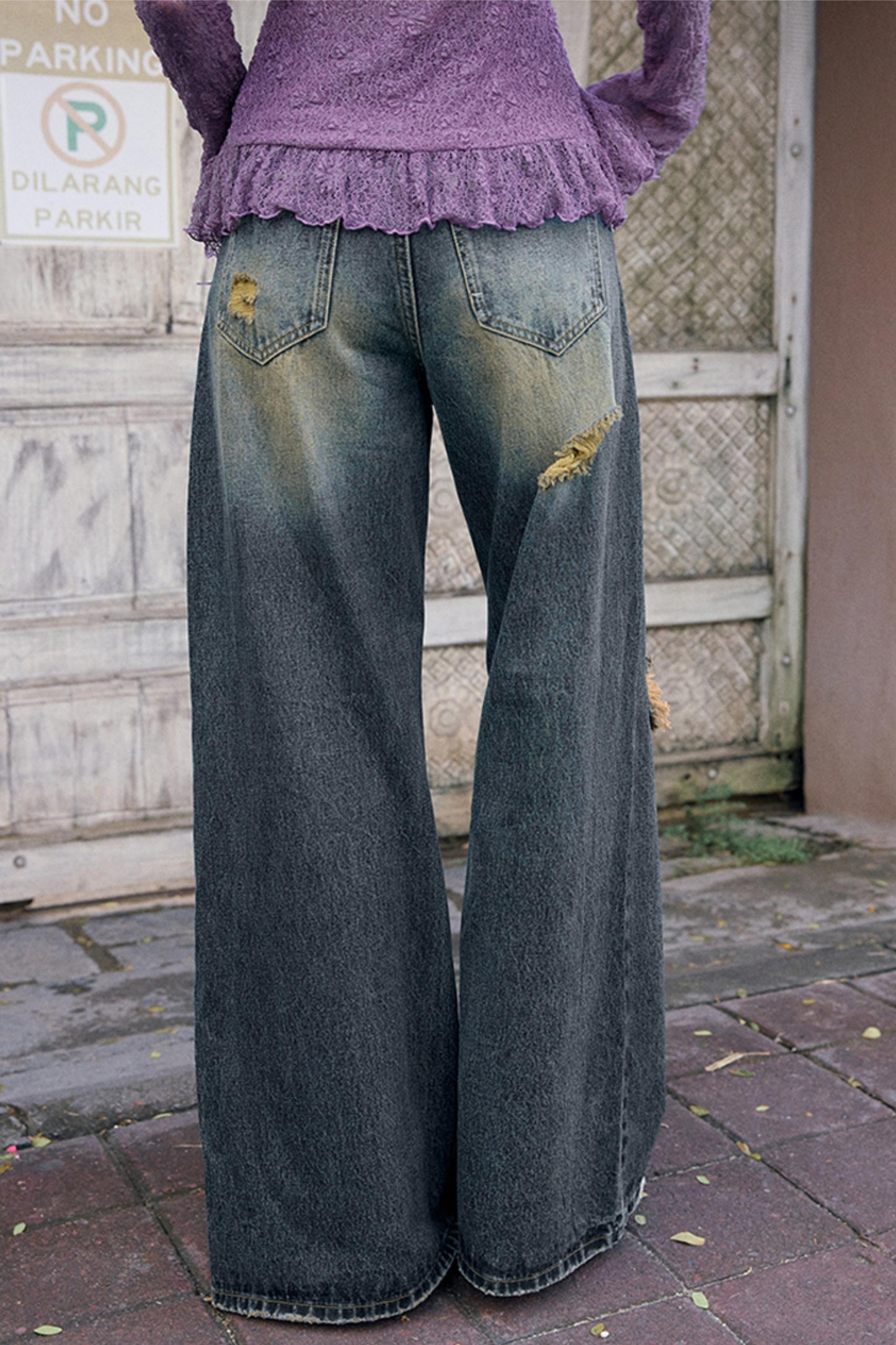 Retro Lace Detail Denim Jeans