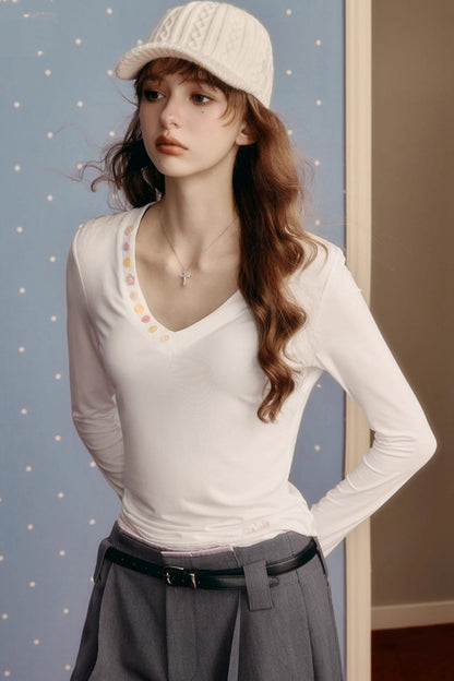 Winter V-Neck Long-Sleeved T-Shirt