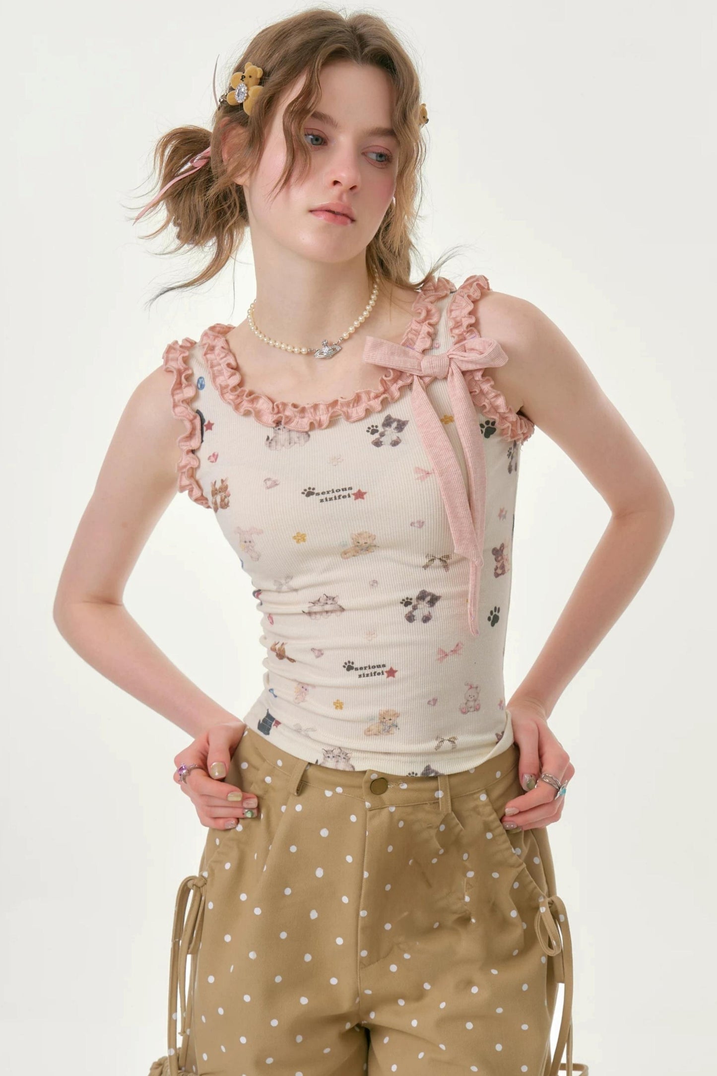 Playful Ruffled Apricot Camisole