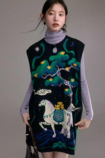 Chinese-Style Knitted Dress Set-Up