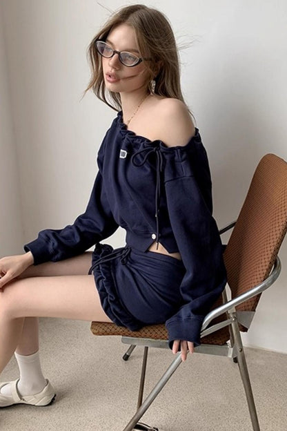 Cropped Sweatshirt Ruffle Set-Up