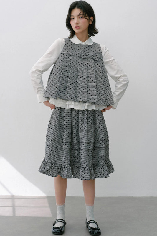 Plaid Flower Puffy Skirt Set-Up