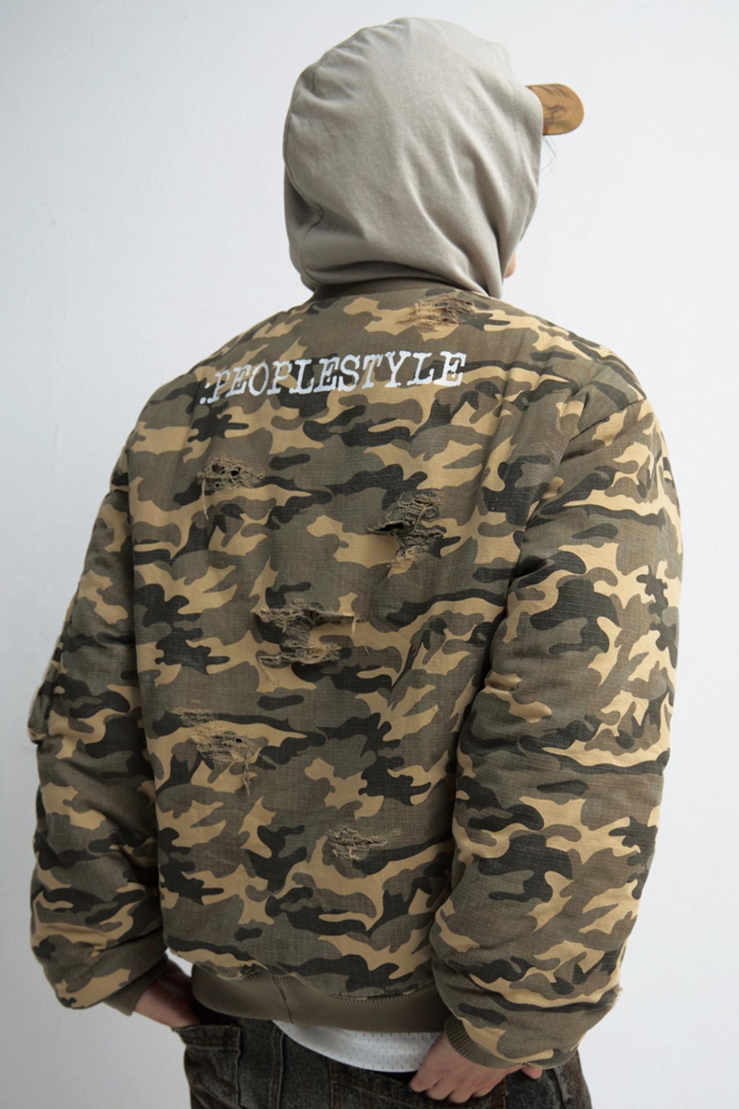 Punk Camouflage Ripped Flight Jacket